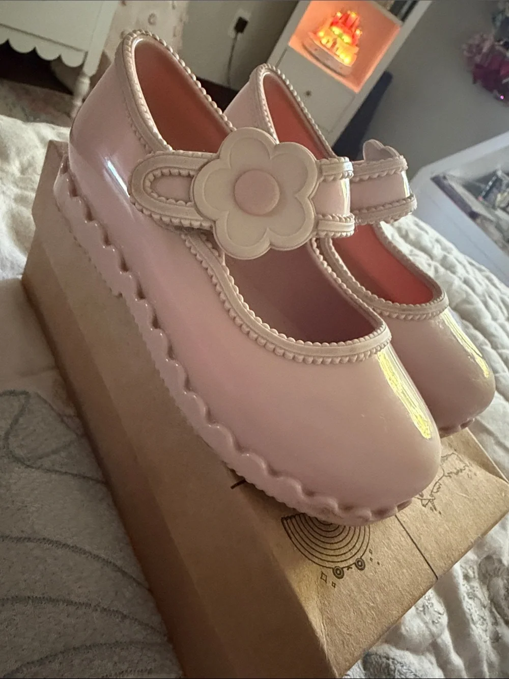 Mini Melissa Girls' Blush Pink Flower Mary Jane Shoes